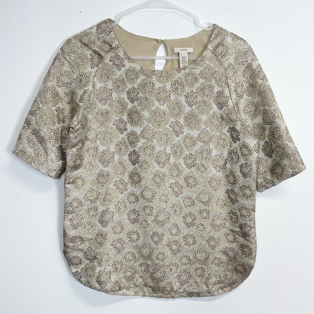 J Crew Blouse Women Size 0 Gold Silk Blend Metallic Top Shirt Button Back